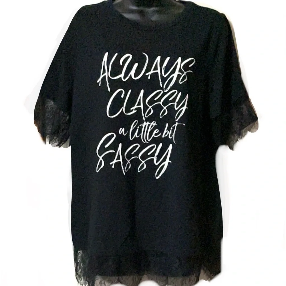 2/$13🌼LANE BRYANT Graphic Tee With Lace Trim🌼 - Picture 2 of 11